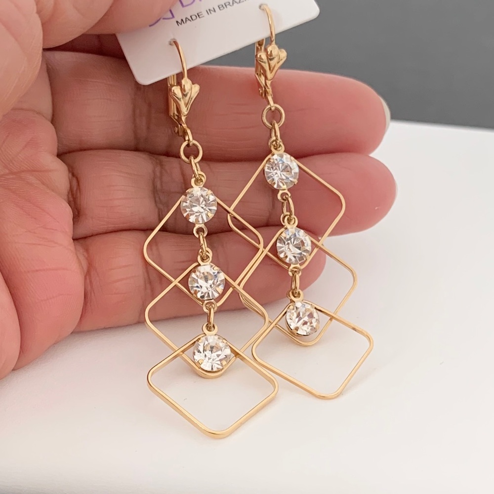 18KT gold Filled triple square earrings